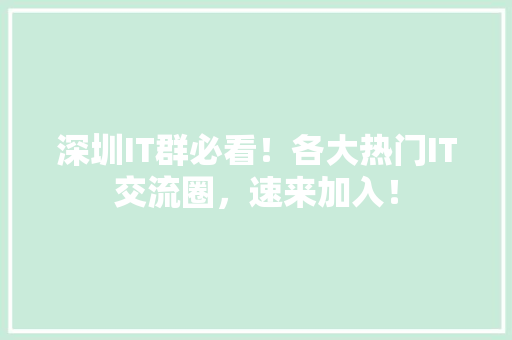 深圳IT群必看！各大热门IT交流圈，速来加入！ 神马SEO