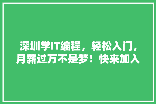 深圳学IT编程，轻松入门，月薪过万不是梦！快来加入我们！ 神马SEO