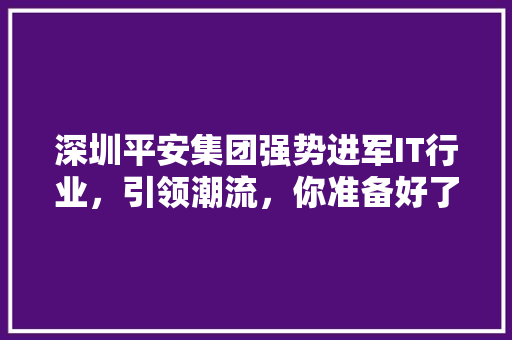 深圳平安集团强势进军IT行业，引领潮流，你准备好了吗 搜狗SEO