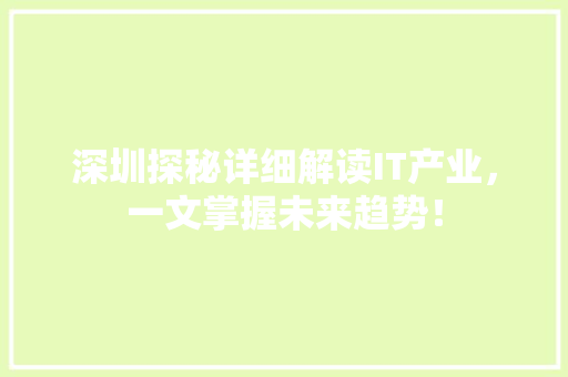 深圳探秘详细解读IT产业，一文掌握未来趋势！ 必应SEO