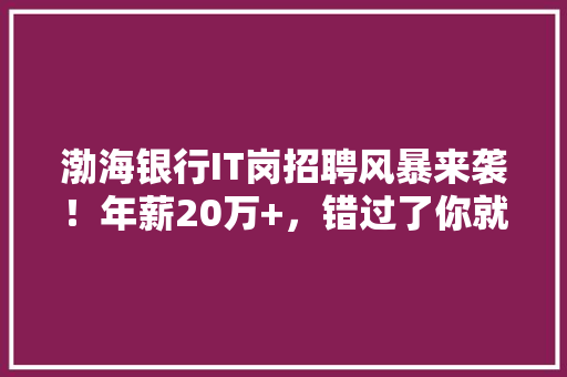 渤海银行IT岗招聘风暴来袭！年薪20万+，错过了你就亏大了！ 搜狗SEO