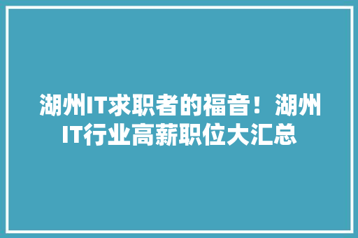 湖州IT求职者的福音！湖州IT行业高薪职位大汇总 百度SEO
