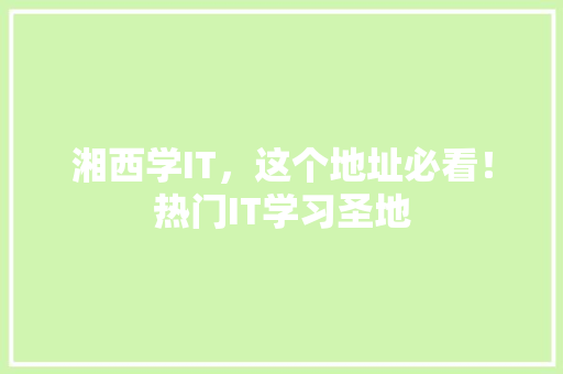 湘西学IT，这个地址必看！热门IT学习圣地 必应SEO