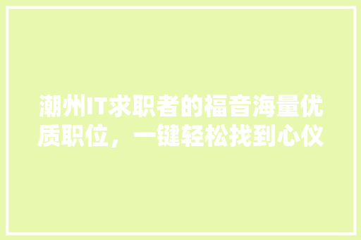 潮州IT求职者的福音海量优质职位，一键轻松找到心仪工作！ 百度SEO