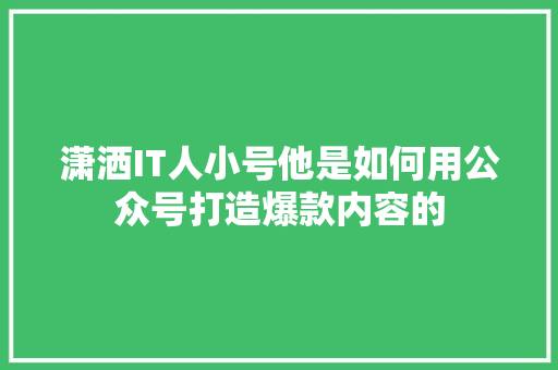 潇洒IT人小号他是如何用公众号打造爆款内容的