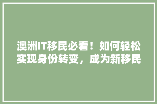 澳洲IT移民必看！如何轻松实现身份转变，成为新移民！ 网站建设公司
