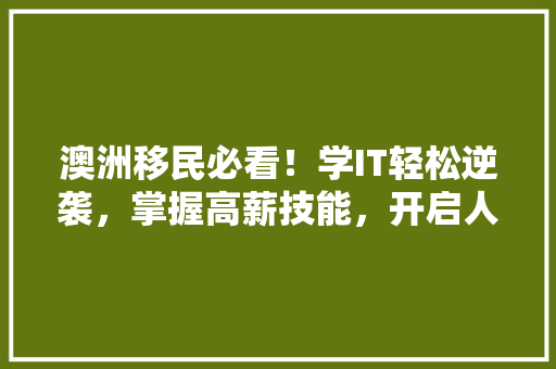 澳洲移民必看！学IT轻松逆袭，掌握高薪技能，开启人生新篇章！ 网站建设公司