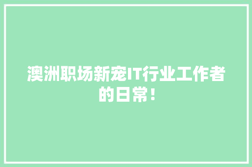澳洲职场新宠IT行业工作者的日常！ 必应SEO