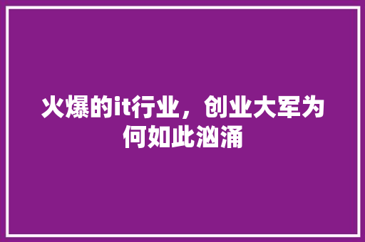 火爆的it行业，创业大军为何如此汹涌 搜狗SEO