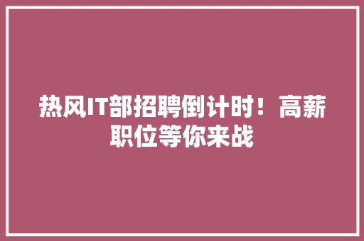 热风IT部招聘倒计时！高薪职位等你来战 SEO关键词