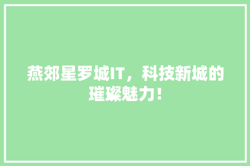 燕郊星罗城IT，科技新城的璀璨魅力！ 神马SEO