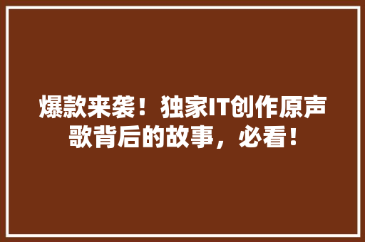爆款来袭！独家IT创作原声歌背后的故事，必看！ 必应SEO