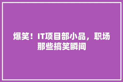 爆笑！IT项目部小品，职场那些搞笑瞬间