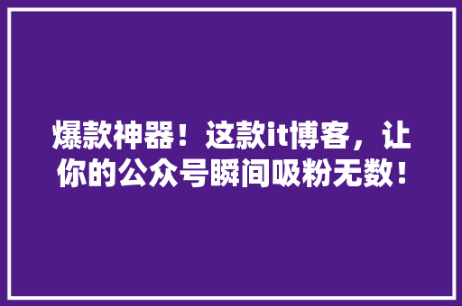 爆款神器！这款it博客，让你的公众号瞬间吸粉无数！ 必应SEO