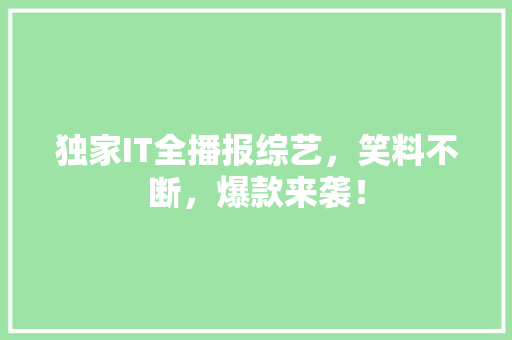 独家IT全播报综艺，笑料不断，爆款来袭！ 神马SEO