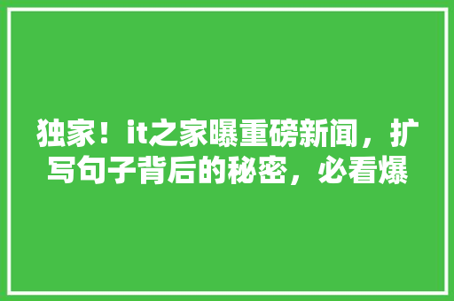 独家！it之家曝重磅新闻，扩写句子背后的秘密，必看爆款内容！ 神马SEO