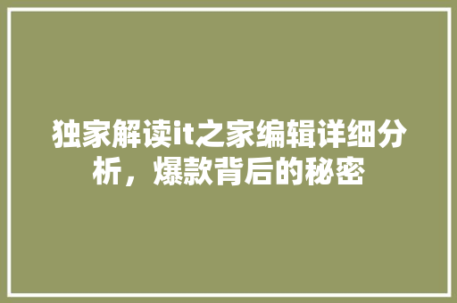 独家解读it之家编辑详细分析，爆款背后的秘密 搜狗SEO