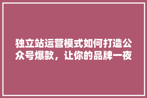 独立站运营模式如何打造公众号爆款，让你的品牌一夜爆红！ 搜狗SEO