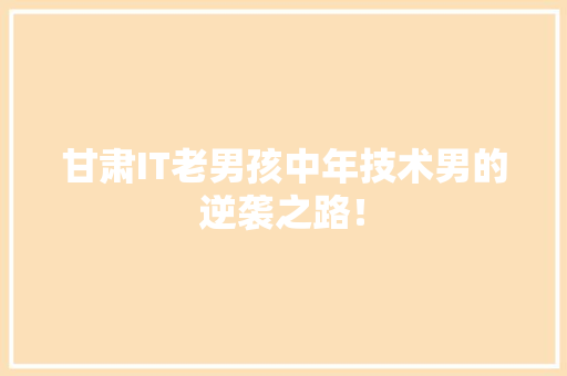 甘肃IT老男孩中年技术男的逆袭之路！ 百度SEO