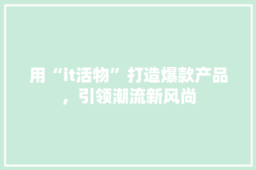 用“it活物”打造爆款产品，引领潮流新风尚 必应SEO