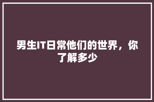 男生IT日常他们的世界，你了解多少 搜狗SEO