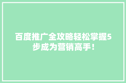 百度推广全攻略轻松掌握5步成为营销高手！ SEO关键词