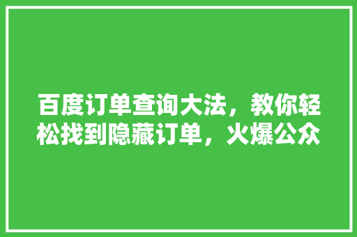 百度订单查询大法，教你轻松找到隐藏订单，火爆公众号必看！ 百度SEO