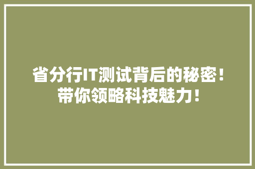 省分行IT测试背后的秘密！带你领略科技魅力！ 神马SEO