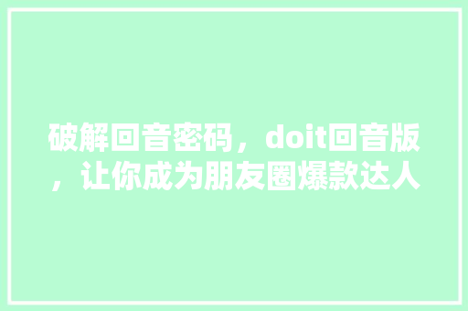 破解回音密码，doit回音版，让你成为朋友圈爆款达人！ 必应SEO