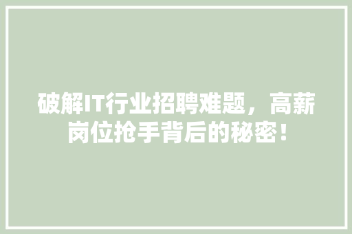 破解IT行业招聘难题，高薪岗位抢手背后的秘密！ 网站建设公司
