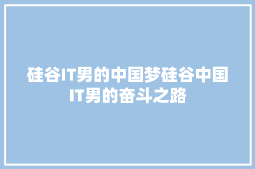 硅谷IT男的中国梦硅谷中国IT男的奋斗之路 网站建设公司