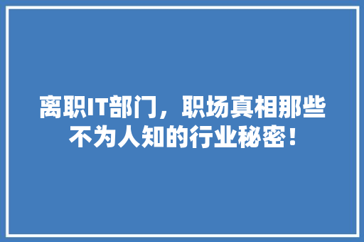 离职IT部门，职场真相那些不为人知的行业秘密！ SEO关键词