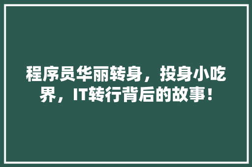程序员华丽转身，投身小吃界，IT转行背后的故事！ 搜狗SEO