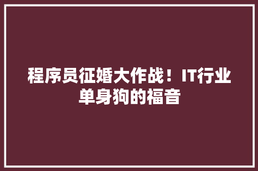 程序员征婚大作战！IT行业单身狗的福音 网站建设公司