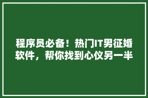 程序员必备！热门IT男征婚软件，帮你找到心仪另一半！ 网站建设公司