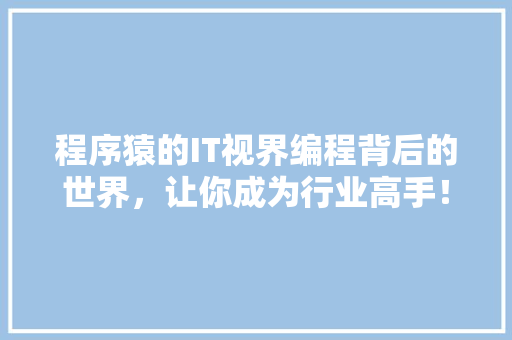 程序猿的IT视界编程背后的世界，让你成为行业高手！ 神马SEO