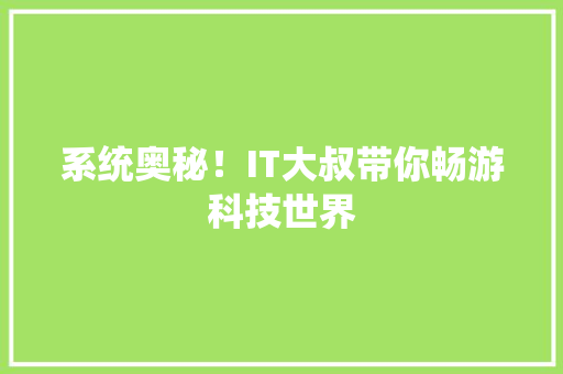 系统奥秘！IT大叔带你畅游科技世界 网站建设公司