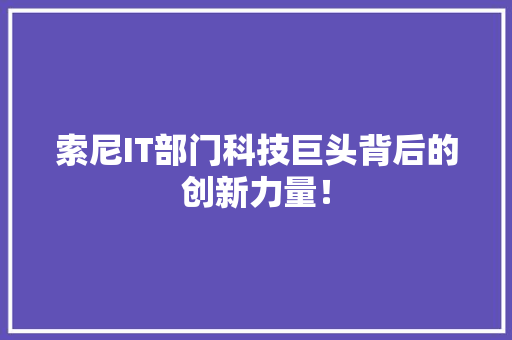 索尼IT部门科技巨头背后的创新力量！ 神马SEO