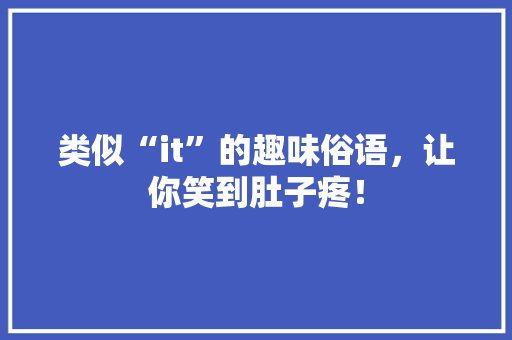 类似“it”的趣味俗语，让你笑到肚子疼！ 搜狗SEO