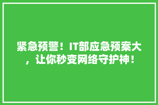 紧急预警！IT部应急预案大，让你秒变网络守护神！ 神马SEO