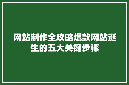 网站制作全攻略爆款网站诞生的五大关键步骤 SEO关键词