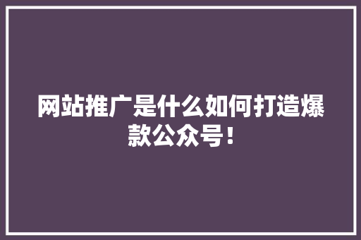 网站推广是什么如何打造爆款公众号！ 百度SEO