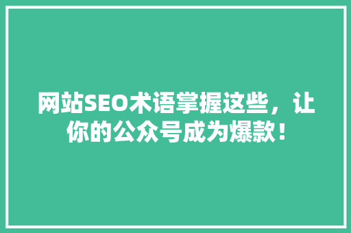 网站SEO术语掌握这些，让你的公众号成为爆款！ 神马SEO