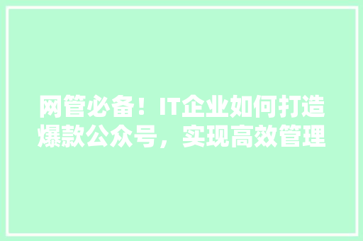 网管必备！IT企业如何打造爆款公众号，实现高效管理与传播！ 神马SEO
