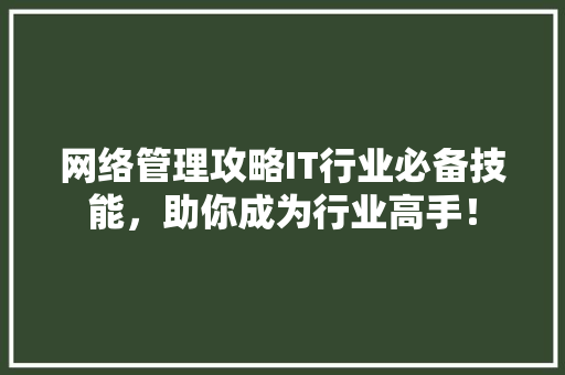 网络管理攻略IT行业必备技能，助你成为行业高手！ 神马SEO