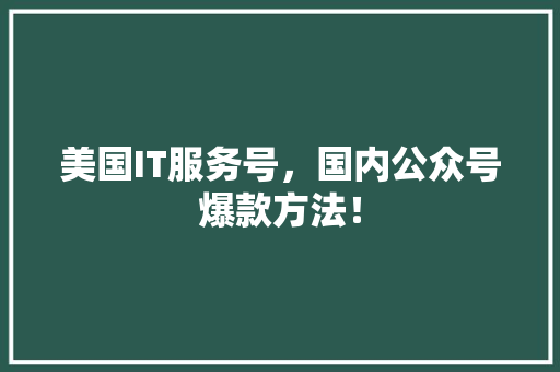 美国IT服务号，国内公众号爆款方法！ 搜狗SEO