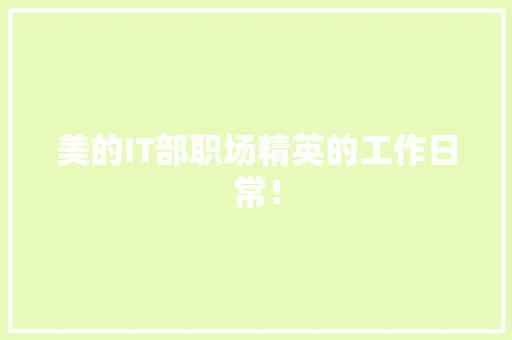 美的IT部职场精英的工作日常！ 网站建设公司