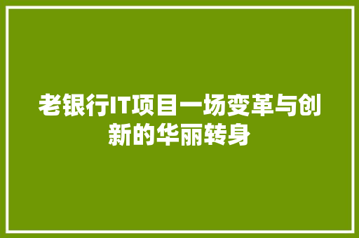 老银行IT项目一场变革与创新的华丽转身 网站建设公司