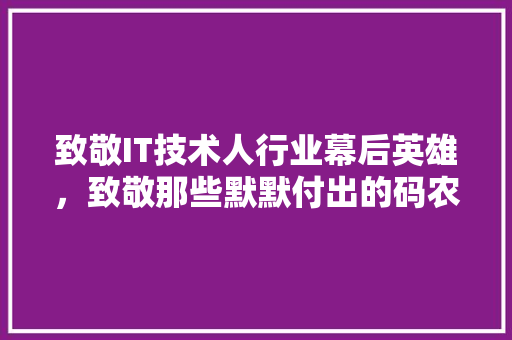 致敬IT技术人行业幕后英雄，致敬那些默默付出的码农传奇！ 网站建设公司