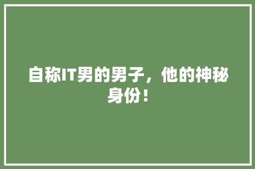 自称IT男的男子，他的神秘身份！ 神马SEO